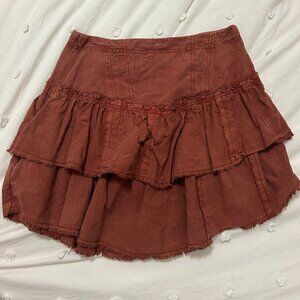 Free People Ruffles in The Sand Rust Orange Tiered Ruffle Mini Skirt Size Small